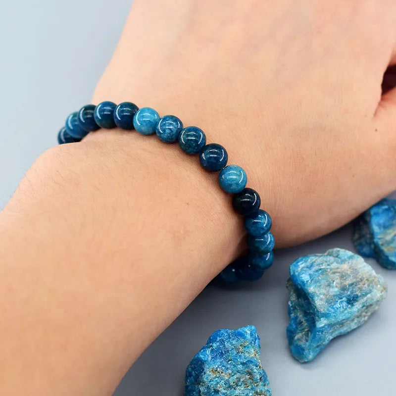 Bracelets originaux en perles d'apatite bleue Reiki pour hommes et femmes, pierre naturelle, Circulation sanguine, stimule l'enthusiasme, bijoux de soins de santé Léor