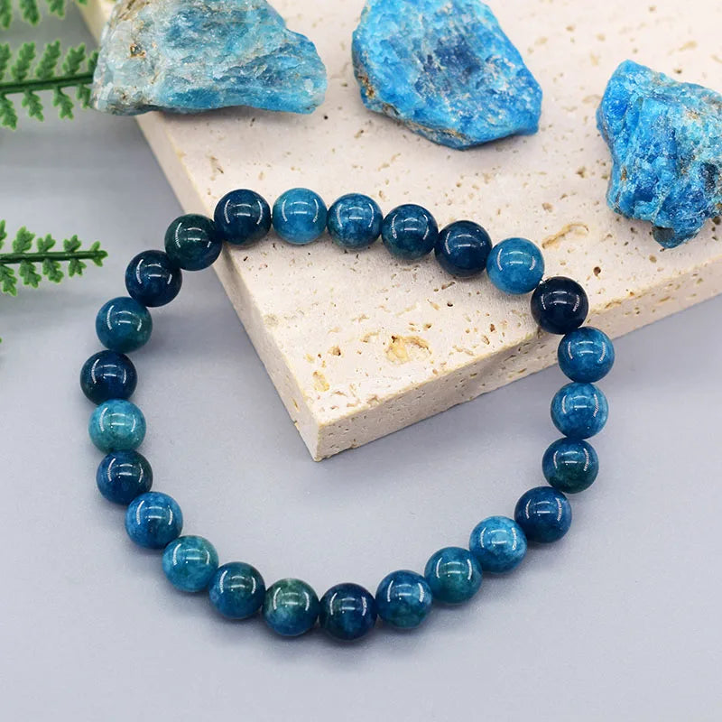 Bracelets originaux en perles d'apatite bleue Reiki pour hommes et femmes, pierre naturelle, Circulation sanguine, stimule l'enthusiasme, bijoux de soins de santé Léor