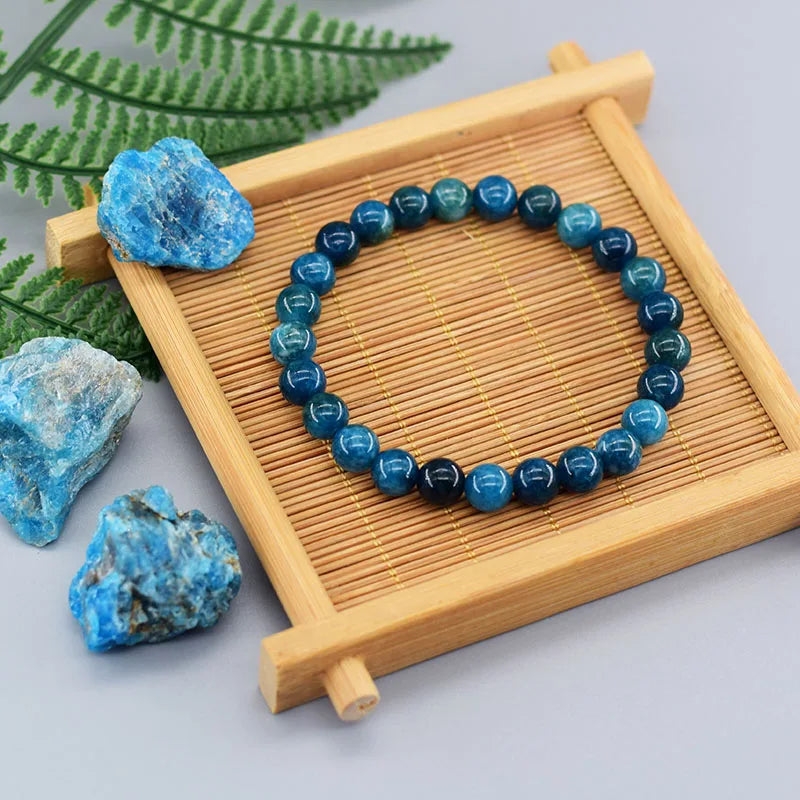 Bracelets originaux en perles d'apatite bleue Reiki pour hommes et femmes, pierre naturelle, Circulation sanguine, stimule l'enthusiasme, bijoux de soins de santé Léor
