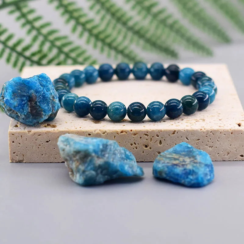 Bracelets originaux en perles d'apatite bleue Reiki pour hommes et femmes, pierre naturelle, Circulation sanguine, stimule l'enthusiasme, bijoux de soins de santé Léor